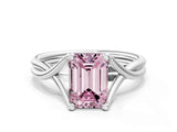 White gold Fancy Pink Emerald Cut Diamond Solitaire Twist Band Prong Setting Ring_91