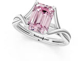 White gold Fancy Pink Emerald Cut Diamond Solitaire Twist Band Prong Setting Ring_92
