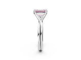 White gold Fancy Pink Emerald Cut Diamond Solitaire Twist Band Prong Setting Ring_93