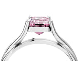 White gold Fancy Pink Emerald Cut Diamond Solitaire Twist Band Prong Setting Ring_95