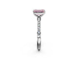 White gold Fancy Pink Emerald  Cut Diamond Solitaire with Pave Band and Four-Prong Setting 2