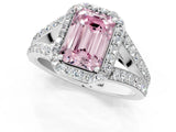 White gold Fancy Pink Emerald Cut Diamond Split Shank Halo Ring with Four-Prong Setting_105