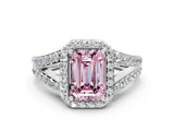 White gold Fancy Pink Emerald Cut Diamond Split Shank Halo Ring with Four-Prong Setting_110