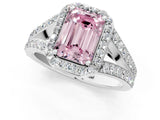 White gold Fancy Pink Emerald Cut Diamond Split Shank Halo Ring with Four-Prong Setting_111