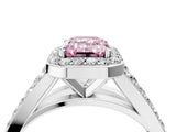 White gold Fancy Pink Emerald Cut Diamond Split Shank Halo Ring with Four-Prong Setting_114