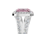 White gold Fancy Pink Emerald Cut Diamond Split Shank Halo Ring with Four-Prong Setting_123