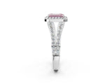 White gold Fancy Pink Emerald Cut Diamond Split Shank Halo Ring with Four-Prong Setting_124