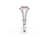 White gold Fancy Pink Emerald Cut Diamond Split Shank Halo Ring with Four-Prong Setting_132