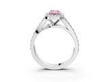 White gold Fancy Pink Emerald Cut Diamond Split Shank Halo Ring with Four-Prong Setting_137