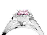 White gold Fancy Pink Emerald Cut Diamond Split Shank Halo Ring with Four-Prong Setting_138