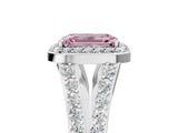 White gold Fancy Pink Emerald Cut Diamond Split Shank Halo Ring with Four-Prong Setting_139