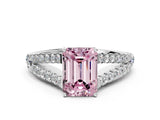 White gold Fancy Pink Emerald Cut Diamond Split Shank Pavé Engagement Ring with Four-Prong Setting_86