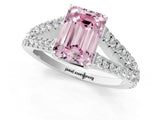 White gold Fancy Pink Emerald Cut Diamond Split Shank Pavé Engagement Ring with Four-Prong Setting_87