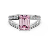White gold Fancy Pink Emerald Cut Diamond Split Shank Ring with Pavé Band and Four-Prong Setting_58