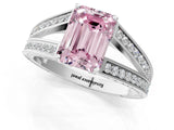 White gold Fancy Pink Emerald Cut Diamond Split Shank Ring with Pavé Band and Four-Prong Setting_59