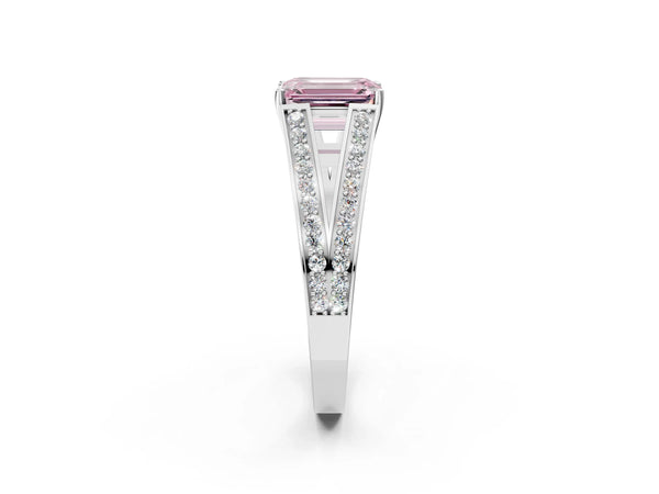 Platinum Emerald Cut Pave Split Shank Engagement Ring Setting for Fancy Pink Center