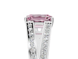 White gold Fancy Pink Emerald Cut Diamond Split Shank Ring with Pavé Band and Four-Prong Setting_63