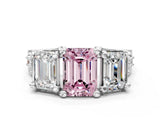 White gold Fancy Pink Emerald Cut Diamond Three-Stone Ring with Channel Set Band and Four-Prong Setting_65