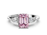 White gold Fancy Pink Emerald Cut Diamond Three-Stone Ring with Pear  Side Stones and Prong Setting_120