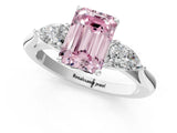 White gold Fancy Pink Emerald Cut Diamond Three-Stone Ring with Pear  Side Stones and Prong Setting_121