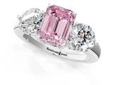 White gold Fancy Pink Emerald Cut Diamond Three-Stone Ring with Prong Setting and Classic Band_124