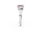 White gold Fancy Pink Emerald Cut Diamond Three-Stone Ring with Prong Setting and Classic Band_125