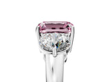 White gold Fancy Pink Emerald Cut Diamond Three-Stone Ring with Prong Setting and Classic Band_128