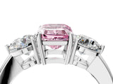 White gold Fancy Pink Emerald Cut Diamond Three-Stone Ring with Prong Setting and Classic Band_128