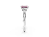 White gold Fancy Pink Emerald Cut Diamond Three-Stone Ring with Prong Setting and Pavé Band_2