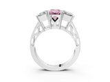 White gold Fancy Pink Emerald Cut Diamond Three-Stone Ring with Prong Setting and Textured Band_15