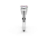 White gold Fancy Pink Emerald Cut Diamond Three-Stone Ring with Prong Setting and Textured Band_2