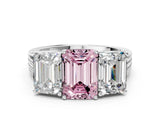 White gold Fancy Pink Emerald Cut Diamond Three-Stone Ring with Prong Setting and Textured Band_24
