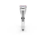 White gold Fancy Pink Emerald Cut Diamond Three-Stone Ring with Prong Setting and Textured Band_26