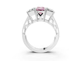 White gold Fancy Pink Emerald Cut Diamond Three-Stone Ring with Prong Setting and Textured Band_27