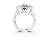 White gold Fancy Pink Emerald Cut Diamond Three-Stone Ring with Prong Setting and Textured Band_3