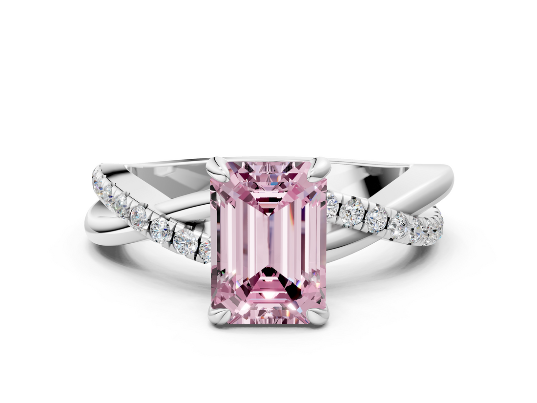 White gold Fancy Pink Emerald  Cut Diamond Twist Band Solitaire with Prong Setting_24