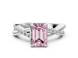 White gold Fancy Pink Emerald  Cut Diamond Twist Band Solitaire with Prong Setting_24