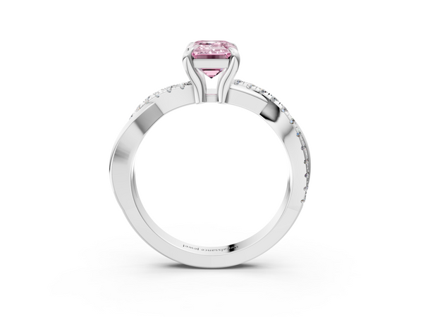 White gold Fancy Pink Emerald  Cut Diamond Twist Band Solitaire with Prong Setting