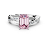 White gold Fancy Pink Emerald  Cut Diamond Twisted Band Engagement Ring with Prong Setting_3