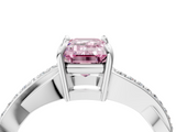 White gold Fancy Pink Emerald  Cut Diamond Twisted Band Engagement Ring with Prong Setting_7