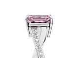 White gold Fancy Pink Emerald  Cut Diamond Twisted Band Engagement Ring with Prong Setting_8
