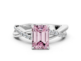 White gold Fancy Pink Emerald  Cut Diamond Twisted Band with Pavé Setting and Four-Prong Setting_20
