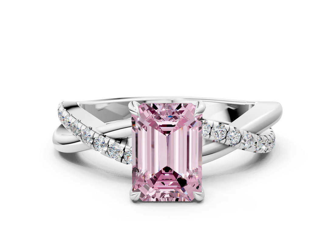 White gold Fancy Pink Emerald  Cut Diamond Twisted Band with Pavé Setting and Four-Prong Setting_20