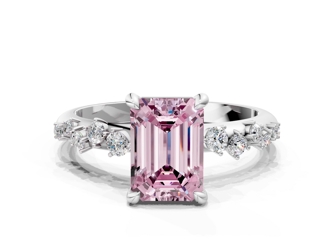 White gold Fancy Pink Emerald  Cut Diamond Vine Band with Four-Prong Setting_57