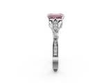 White gold Fancy Pink Emerald  Cut Diamond with Milgrain Marquise and Bezel Accents on a Solitaire Band with Prong Setting_192