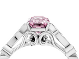 White gold Fancy Pink Emerald  Cut Diamond with Milgrain Marquise and Bezel Accents on a Solitaire Band with Prong Setting_195