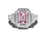 White gold Fancy Pink Emerald  Cut Double Halo Diamond Engagement Ring with Pave Band and Four-Prong Setting_78