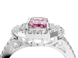 White gold Fancy Pink Emerald  Cut Double Halo Diamond Engagement Ring with Pave Band and Four-Prong Setting_82