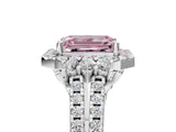 White gold Fancy Pink Emerald  Cut Double Halo Diamond Engagement Ring with Pave Band and Four-Prong Setting_98