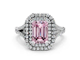 White gold Fancy Pink Emerald  Cut Double Halo Split Shank Diamond Ring with Prong Setting_49